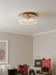Bravira Elegant Ribbed Glass Flush-Mount Ceiling Light – Modern Low-Profile Fixture for Bedroom